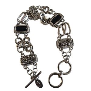Cookie Lee Silver Tone Black stone Toggle Bracelet Adjustable